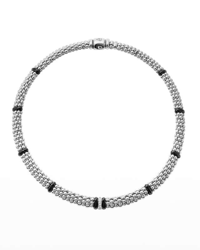 Black Caviar Diamond Station Necklace, 16" & 18"L